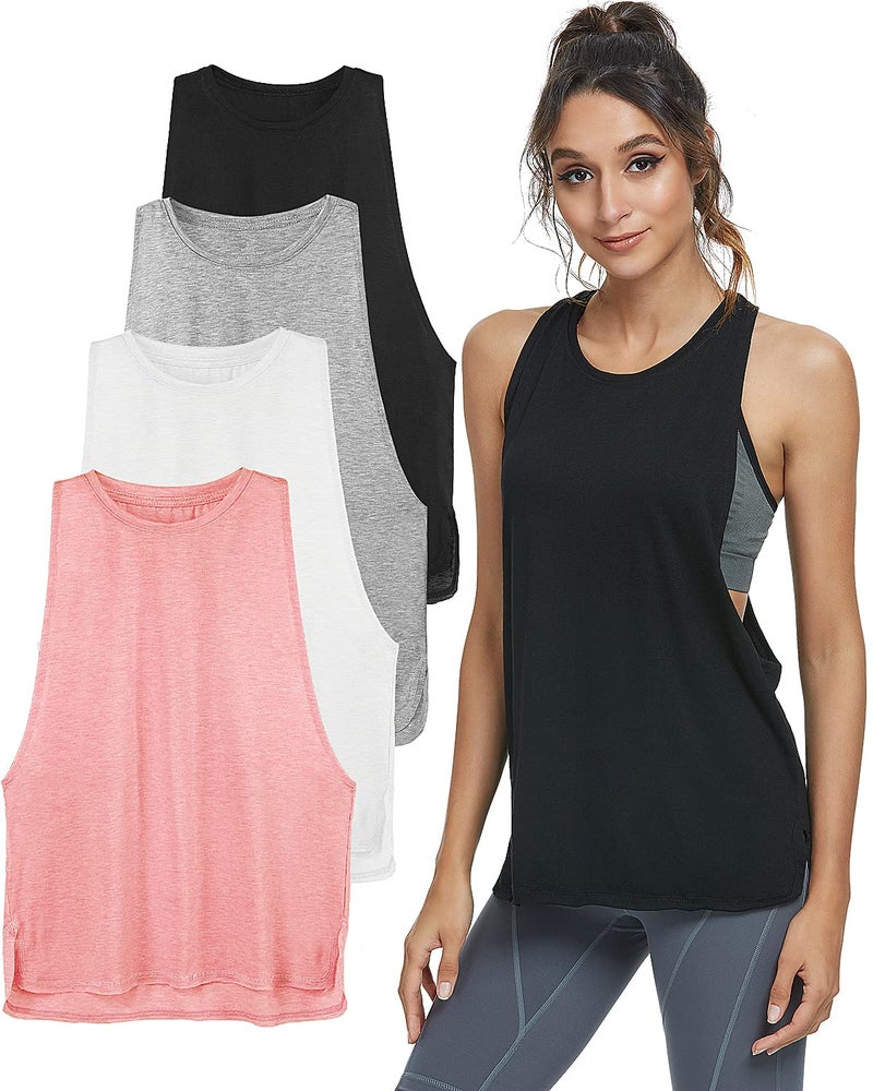 Cosy Pyro Workout Tank Tops for Women Lightweight Running Tanks Basic Gym Tops Sleeveless Athletic Yoga Shirts-4 Pack Black/Light Gray/White/Pink M - Image 1